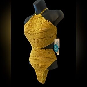 One piece monokini swimsuit Crochet Gold Saffron | WET swimwear | NWT size S.